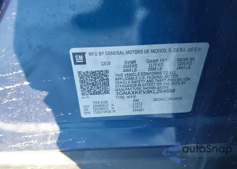 2019 Chevrolet Equinox Lt from USA, damaged, VIN 3GNAXKEV3KL254668